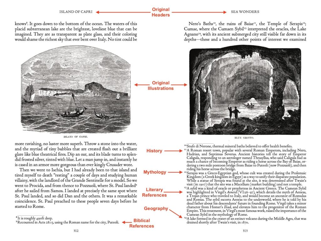 Sample two-page spread from The Innocents Abroad